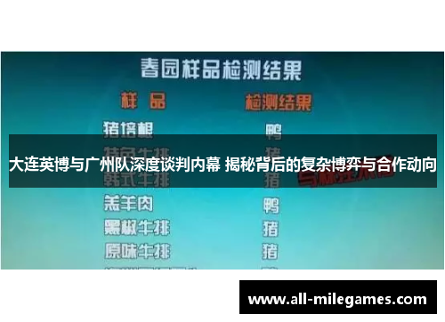 大连英博与广州队深度谈判内幕 揭秘背后的复杂博弈与合作动向
